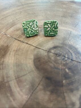 Vintage Green Square Stud Earrings
